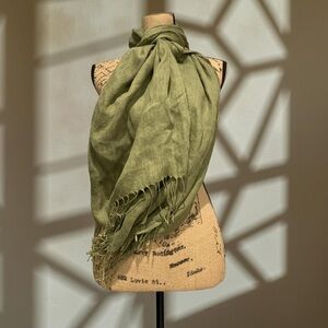 Olive Green Fringed Scarf Pashima